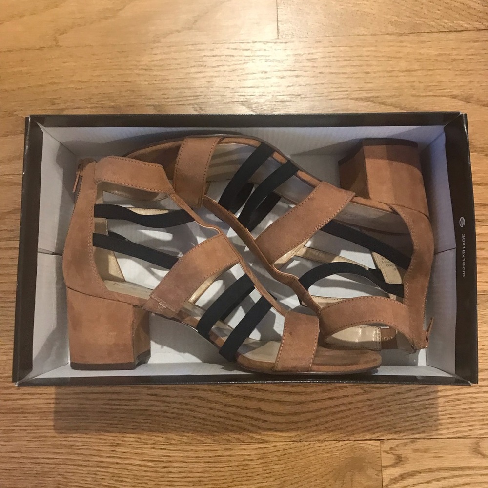 Nine West Black/Cognac Block Heel, sz 7.5M